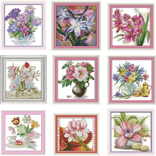 Beautiful flower pattern series cross stitch set iris orchid 11CT 14CT stamping Chinese cross stitch embroidery set needlework