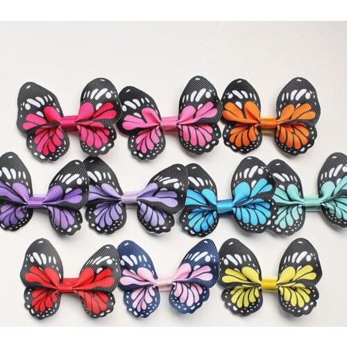 New 20pcs/lot Cartoon Girls Ribbon Girls Hair Clips Bestseller Butterfly Shape Barrettes Lovely Kids Printing Animals Hairpins