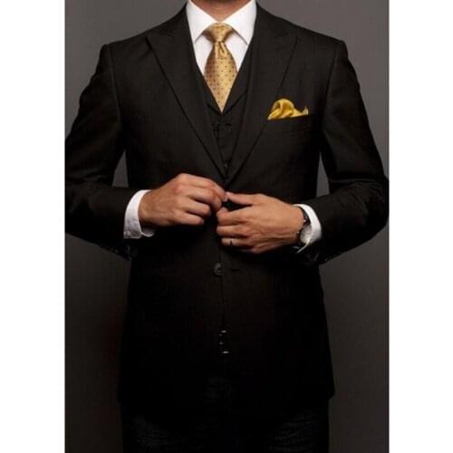 New Arrival tuxedos for mens black wedding suits for men 3 pieces men suits pesked lapel black strip groom wedding suits