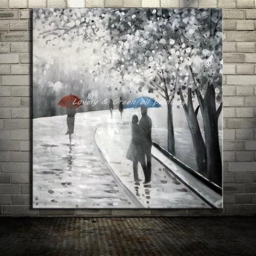 New Frameless Wall Paintings Hand Painted Modern Abstract Streets Of Lovers Landscape Oil Painting On Canvas For Home Decoration