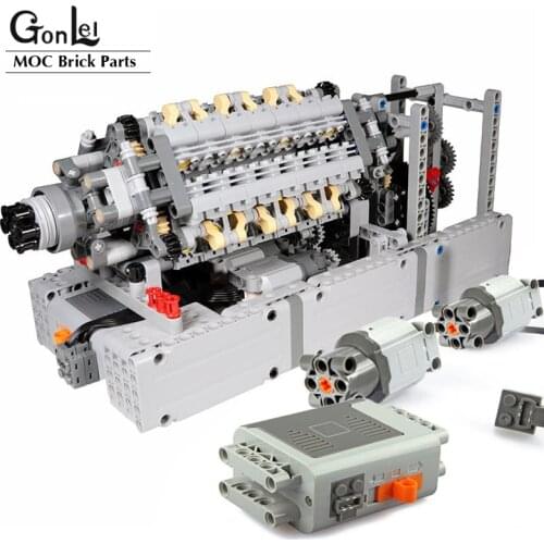 NEW V42 Engine Cylinder engine MOC Buliding Blocks assembled Bulk Parts with Power Function Motors Compatible with High-Tech Car