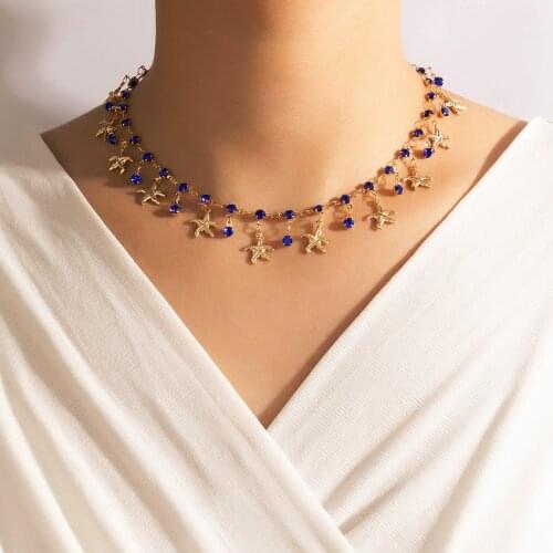 COWBREAD Imitation Gems Necklace for Women Starfish Choker Chain Necklace Womens Neck Chain Jewelry