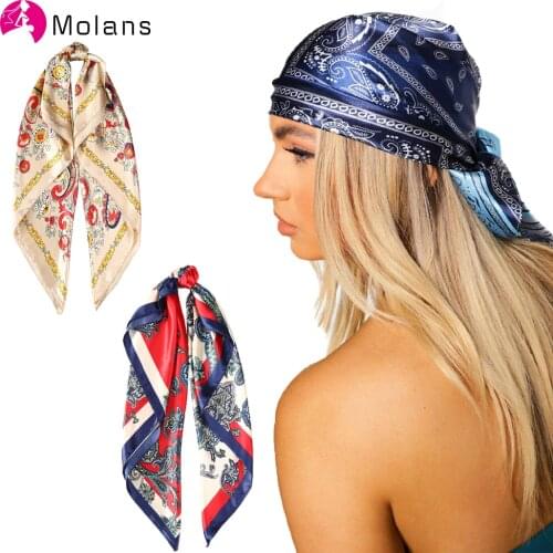 Molans New Print Bandana Headband for Women Hairband Square Silk Scarf Turban Hair Band Ties Scrunchies Shawl Hair Accessories