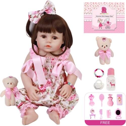 18" Bebe Reborn Soft Silicone Realistic Baby Full Body Hair Toy Doll Smooth Vinyl Body Toddle Reborn Doll Toys for Children 48CM