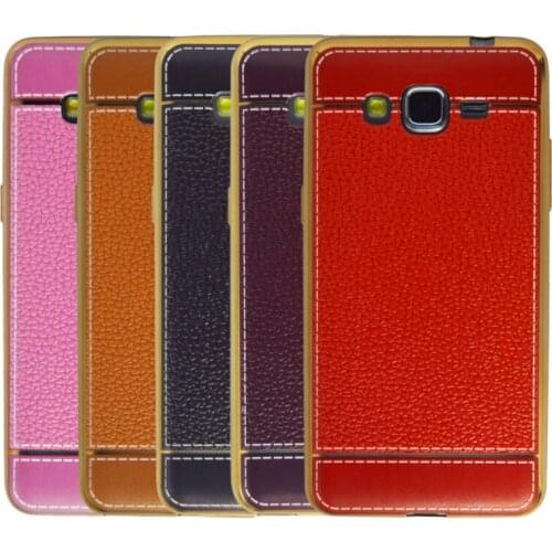 Business Simple Leather Pattern Printed Phone Case For Samsung Galaxy Grand Prime G530H G531H With Silicon Gold Plating Side