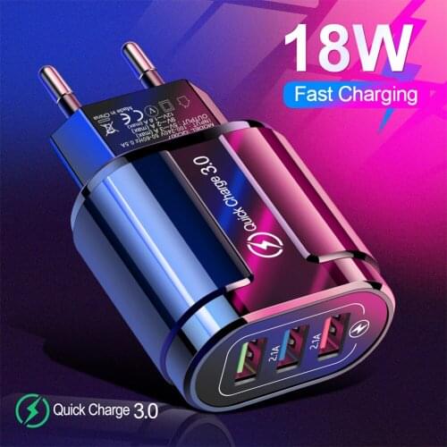 18W Quick Charge 3.0 EU US Plug Wall Mobile Phone Charger 3 Ports USB Fast Charger for Samsung Xiaomi iPhone Charging Adapter
