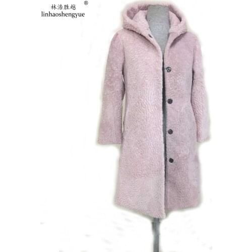 Linhaoshengyue fashion lady Quality Sheepskin Coat Women Winter Cashmere Long Fur Coat