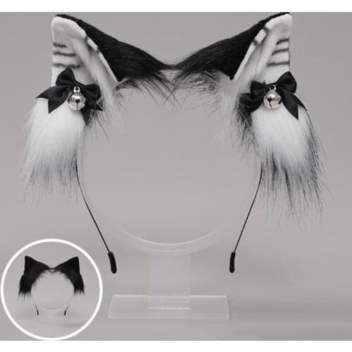 Girls Animal Cat Ears Plush Hair Hoop Lolita Bell Bow Hairpin Lovely Party Headdress Anime Cosplay Kawaii Accessories