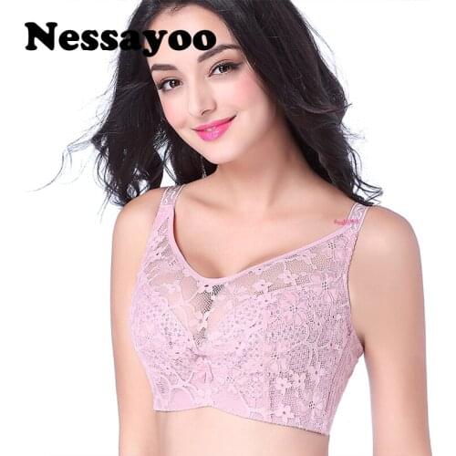 Nessayoo Sexy Lace Push Up B C D Cup Bra Women Full Cup 40 42 High Wide Side Adjustable Brassiere Full Coverage Sexy Rintaliivit