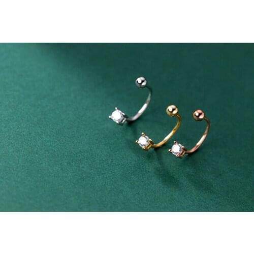 1pair 100% Real. 925 Sterling Silver Fine Jewelry Square CZ &Lucky Ball spiral ear-bone piercing Earrings C-G9368