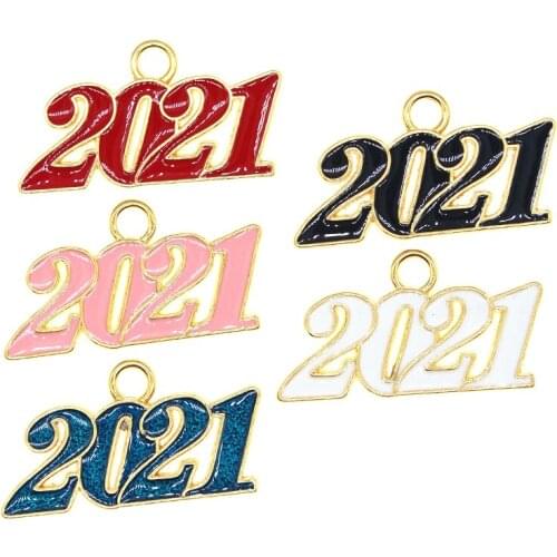 10pcs/lot Numbers 2021 Enamel Charms Digital Earrings Pendant Accessories DIY Jewelry Making Necklace Bracelet Findings XL1023