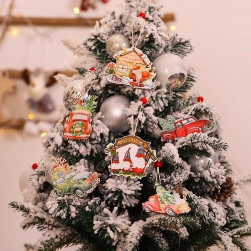 2pcs Cartoon Merry Christmas Wooden Xtmas Tree Drop Ornament Door Home Hotel New Year Party Decor Window Wall Hanging Pendant
