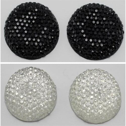 20 Round Flatback Resin Dotted Rhinestone Gem Cabochon 25mm(1") Black White