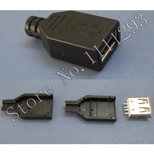 20pcs/lot 2.0 USB Connector Type A Female USB Plug Socket Connector Soldering With Black Plastic Cover for DIY Custom Handmade