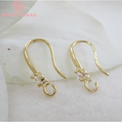6PCS Height 18MM 24K Champagne Gold Color Plated Brass and Zircon Earring Hooks Jewelry Findings Earrings Accessories