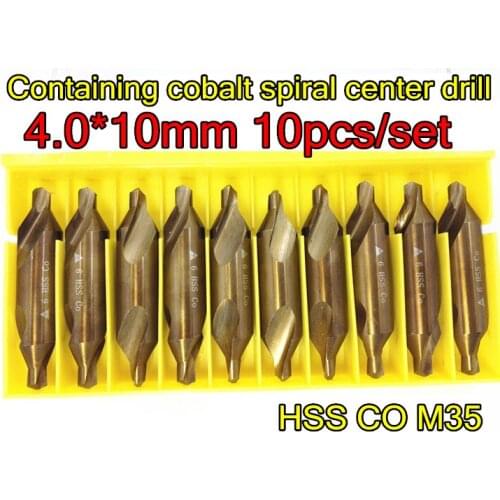 4.0*10mm petiole 10pcs/set HSS CO M35 60 degrees Containing cobalt spiral center drill Processing of stainless steel etc