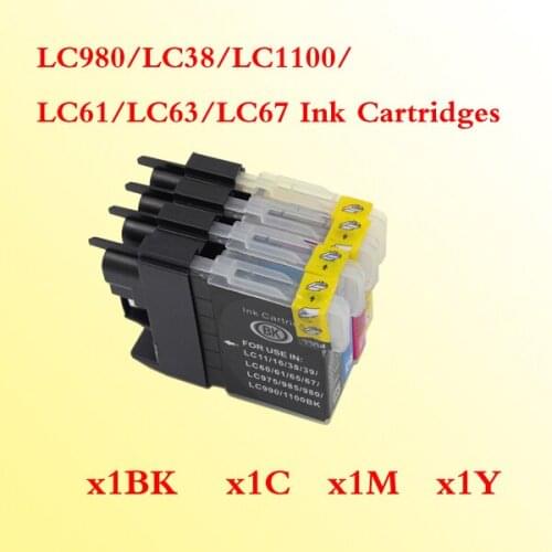 4x New compatible ink cartridge for brother LC980/LC38/LC1100/LC61/LC63/LC67
