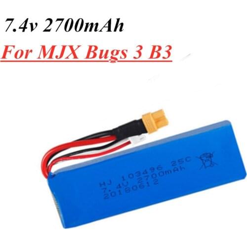 Upgrade 7.4V 2700mAh Lipo Battery for MJX Bugs 3 B3 RC Drone Spare Parts 7.4v Rechargeable Battery Upgrade 1800mah 1-10pcs