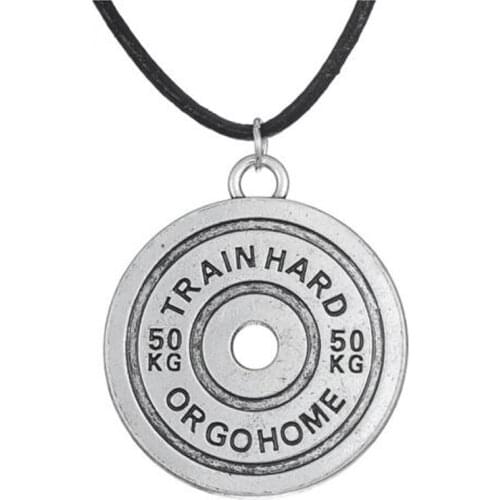 Antique Silver Plated Necklaces Trinket Attractive Pendants Train Hard For Women And Men Barbell BBMAN Pendant Necklace Jewelry