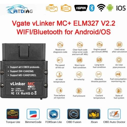 Vgate vLinker MC+ ELM327 Bluetooth 4.0 OBD 2 OBD2 ELM 327 wifi Car Diagnostic For Android/IOS Scanner Auto Tool