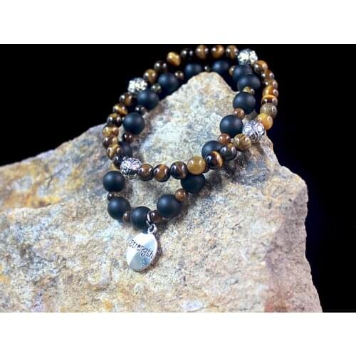 Natural Tiger eye Stone Matte Black Onyx Bracelet for Men with alloy charms Fashion Round Beaded Bracelet Jewelry Gift NSB1053