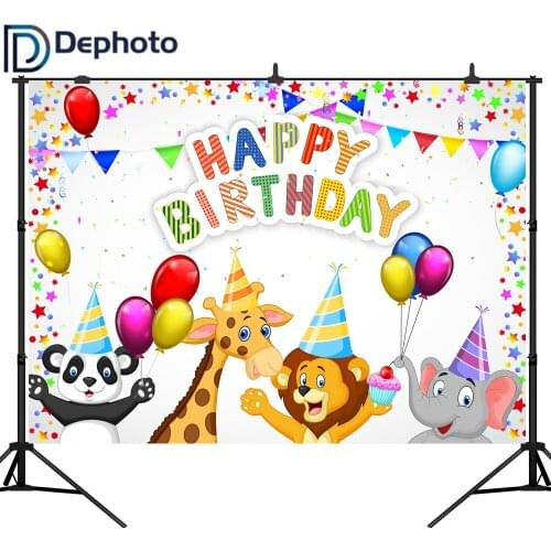 DePhoto Photography Background Animal Balloons Flag Happy Birthday Party Decor Celebrate Backdrop Photocall Photo Studio Printed