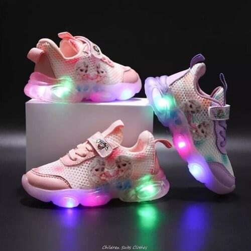 Disney cartoon light up shoes for kids, branded Shoes for toddlers, LED flashing, baby casual, new collection，Girls Sneakers