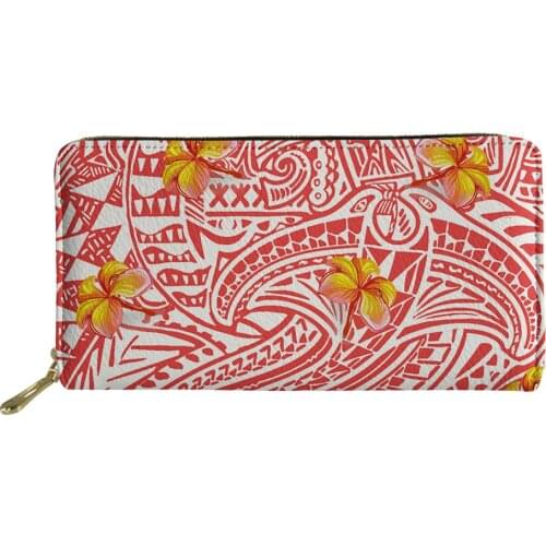 ELVISWORDS Brand Luxury Lady Purse Polynesian Flower Printed Womens Leather Wallet Female Credit Card Holder Ladies Money Bags