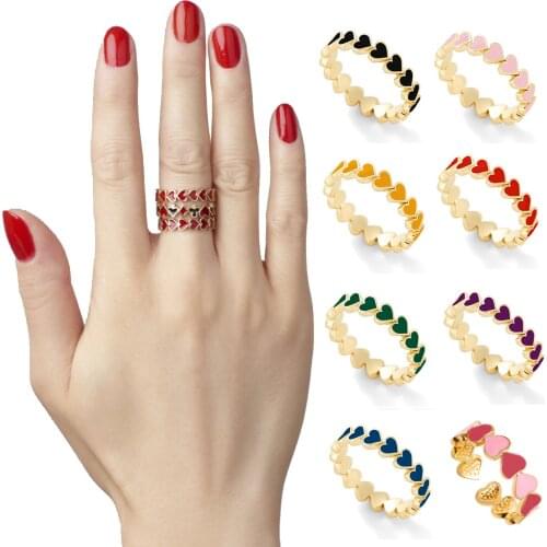 Enamel Love Heart Metal Alloy Ring Geometric Ins Womens Electroplating Rings Finger Jewelry