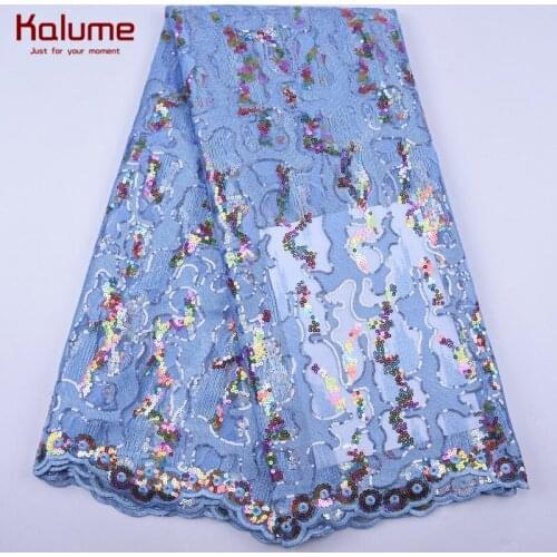 Kalume High Quality Sequined African Lace Fabric Embroidery French Mesh Lace Fabric With Sequins For Nigerian Party Wedding 2023