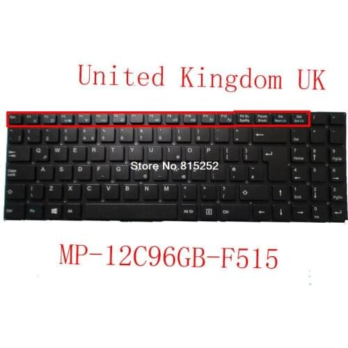 Laptop Keyboard For Shuttle MP-12C96GB-F515 82R-15A040-4064 12C9F515GBL-A Black United Kingdom UK New Black Without Frame