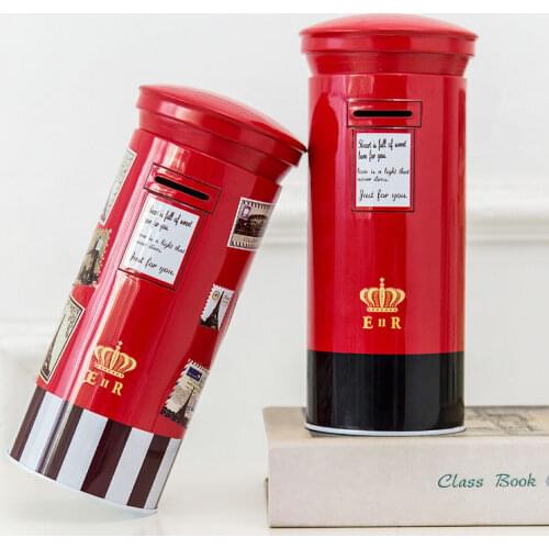 Creative Personality Tin Plate Postbox Piggy Bank Home Furnishings Can be Taken Out Coin Piggy Bank Childrens Gift Decorative