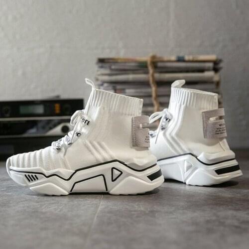 Knit Platform Sneakers Women Fashion High Top Sock Shoes Woman Breathable Height Increasing Light 2021 Spring Shoes Female