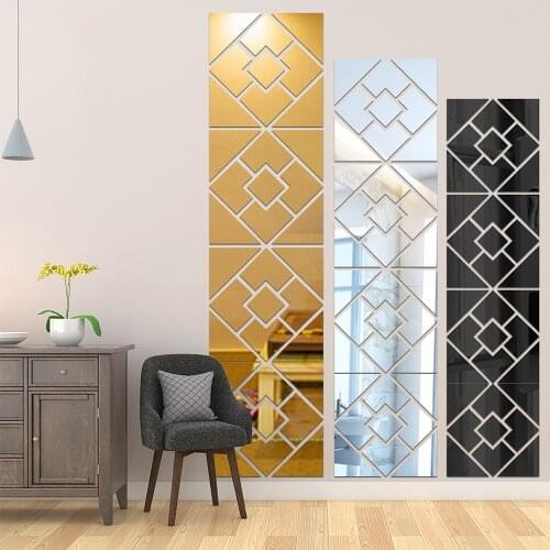 4Pcs Square Mirror Sticker 3D DIY Acrylic Self-Adhesive Wall Decor Removable Mirror Wall Stickers Living Room Home Decoration