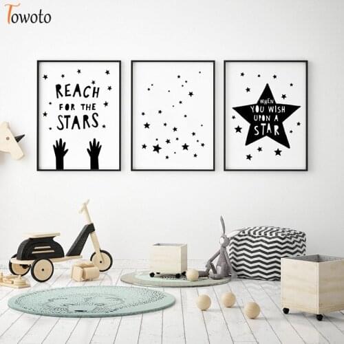 Minimalist Canvas Painting Monochrome Nursery Wall Art Inspirational Quotes Posters Stars Prints Playroom Decoration Pictures