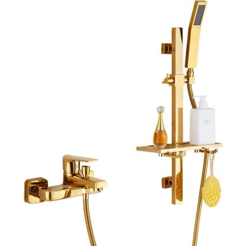 Bath Shower Faucet Set Total Brass Bathtub Shower Faucet Hot & Cold Mixer Tap Wall Mounted Shower Faucet Set Gold Finished