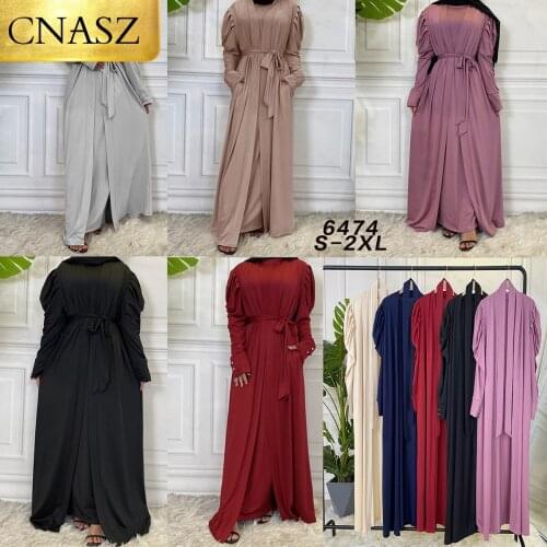 Latest Open Abaya with Inner Dress 2pieces set Elegent Cardigan For Muslim Eid Fashion Turkey Islamic For Women Clothing