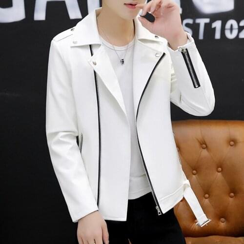 2021 Mens New Polo Collar Oblique Zipper Leather Clothing Teenagers More than Zipper Casual Slim PU Leather Clothing