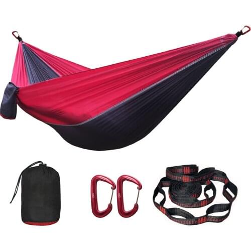 Solid Color Parachute Hammock with Hammock straps and Aluminum carabiner Camping Survival travel Double Person outdoor furniture