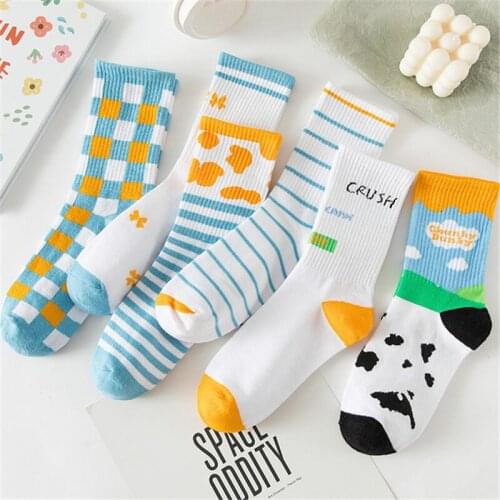 Autumn Japanese Academy Style Fashion Simplicity Girl Women Socks Lovely Kawaii Blue Square Long Tube Cotton Socks
