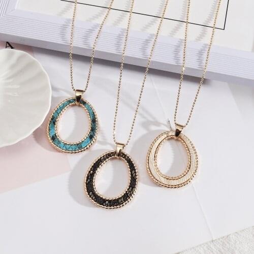 Circle Frame Pendant Abalone Shell Paper Snakeskin Leopard Leather Gold Color Sweater Necklace Fashion Brand Jewelry Women ACC