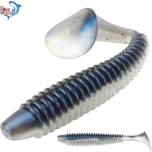 RoseWood 3pcs Paddle Tail Ribbed Worms Swimmer 12cm/4.7" Soft Plastic T Tail Swimbait Bass Trout Pike Walleye Bait Pesca