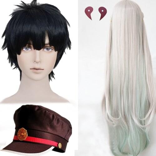 Jibaku Shounen Hanako Kun Black Short Cosplay Wig With Hat Yashiro Nene Long Straight Synthetic Hair Wig With Hairpins + Wig Cap