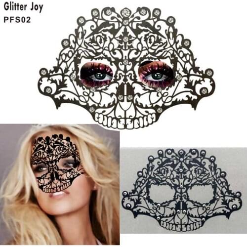 PFS02 1pc Skeleton Black Lace With Gem Sticker Inspired By Costume Halloween And Cosplay Character As Body Art Decor