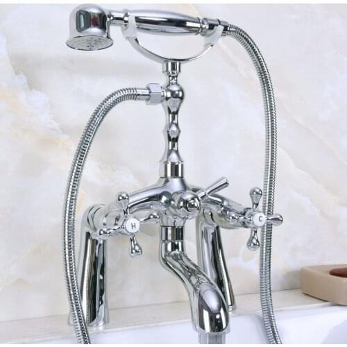 Polished Chrome Brass Deck Mounted Bathroom Clawfoot Bathtub Mixer Tap With Hand Shower Head Bath & Shower Faucet Lna120