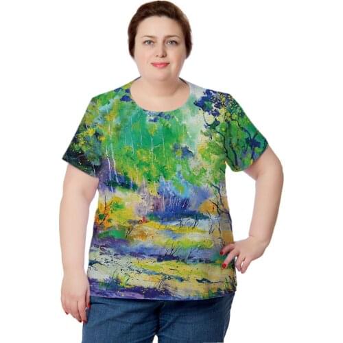 Casual Streetwear Women 3D Painting Print T Shirt Short Sleeve Tops Fashion Round Neck Lady Shirt Summer 2021 Plus Size 5XL 6XL