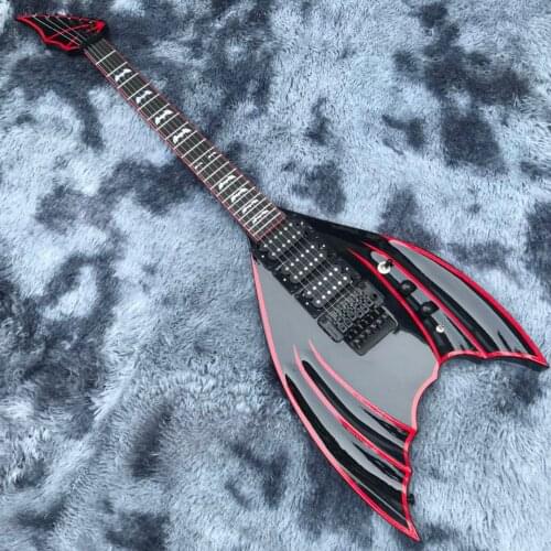 Exclusive Custom Electric Guitar 2021 With Black And Red Stripes Of Customizable Shape And Logo