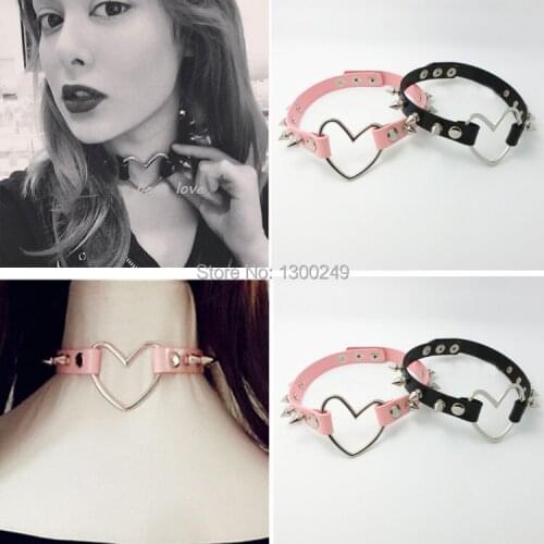 Sexy Fashion Choker Harajuku NEW Hot Dark Rivet handmade Leather sweet heart punk Necklaces torque goth Free shipping