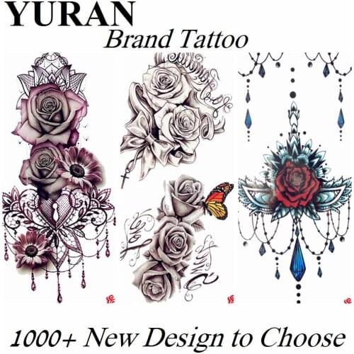 Sexy Flower Rose Lace Temporary Tattoos Sticker For Women Fake Girls Waterproof Tattoo Paper Body Arm Art Tatoos Chains Jewelry