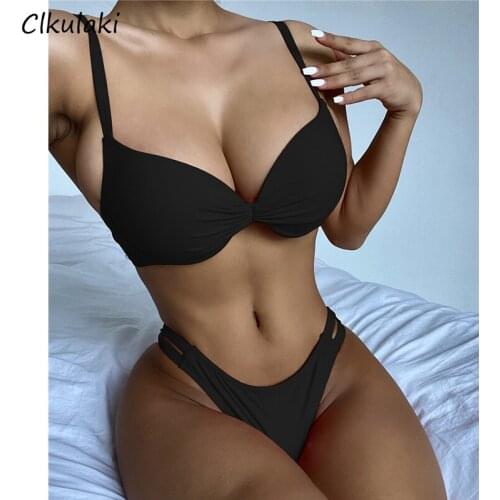 Sexy Underwired Bra Cup Bikinis Swimsuit Women Solid Swimwear 2021 New Solid High Cut Swim Bathing Suits Summer Beach Bikini Set
